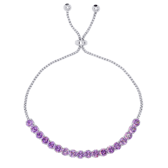 Silver Plated Simulated Amethyst Adjustable Bracelet