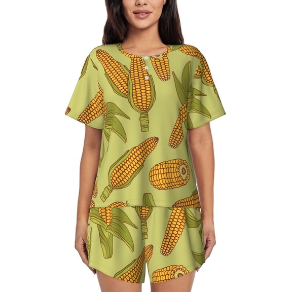 Vsdghe Corn Pattern Women's Pajama Set,Short Sleeve Sleepwear 2 Piece Pjs Lounge Sleepwear Sets-Small