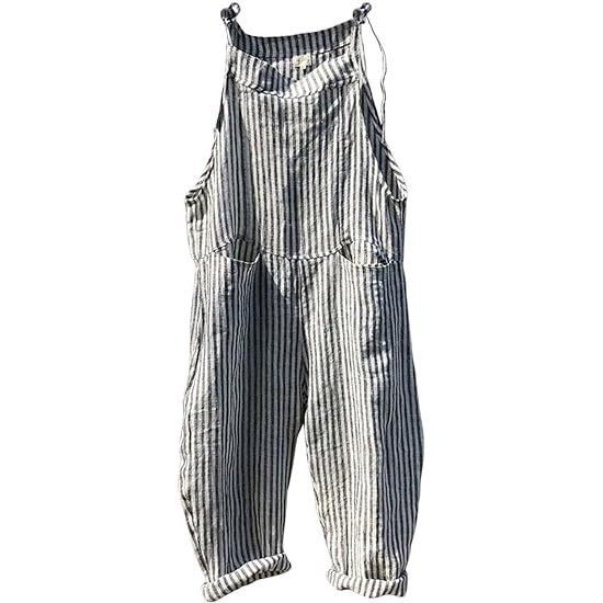 utcoco Women's Casual Striped Relaxed Overall Jumpsuits