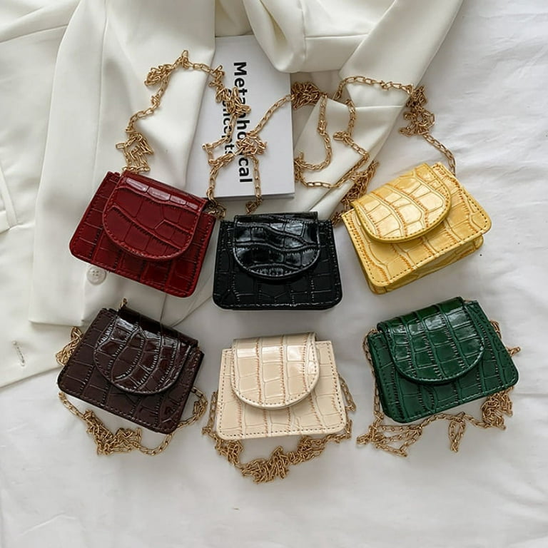 Women's Stone PU Croc Gold Chain Shoulder Bag