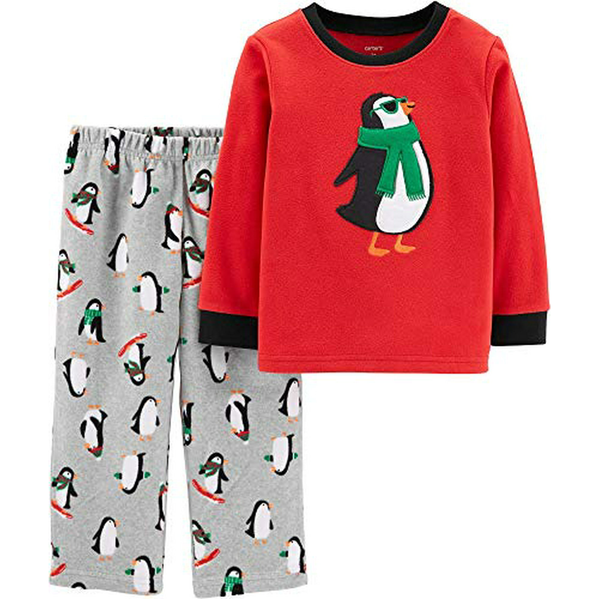 Boys 2 Piece Cotton and Fleece Pajamas Red Penguin 2T Walmart
