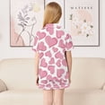 thumbnail image 4 of Silky Satin Kids' Pajama Set Breathable & Smooth Unisex Button-Down Pajamas Pink Hearts Pattern X-Large, 4 of 8