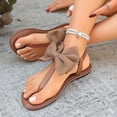 thumbnail image 2 of Kojanyu Women's Bow Knot T-Strap Flat Sandals Open Toe Summer Casual Beach Walking Thong Shoes PU Leather Slip On Footwear, 2 of 10