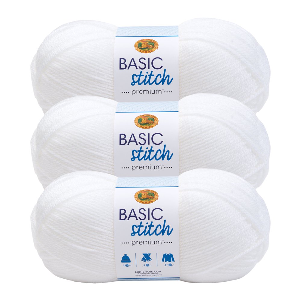 Lion Brand Yarn Basic Stitch Premium Snow Premium Medium Acrylic White