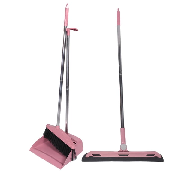 New Arrivals Dustpan Broom Set Floor Wiper Cleaning Long Handle pink