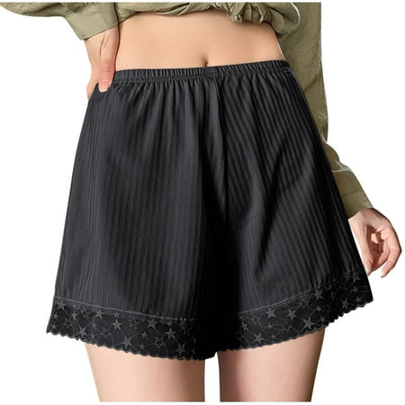 HaiMao Womens Slip Shorts Clearance Lace Trim Pettipants Bloomers Split Skirt Culottes Half Slips Under Dresses Shorts for Women Black L(L)