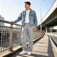 thumbnail image 6 of Hsovts Men's Loose Baggy Sweatpants Wide Leg Open Bottom Fleece Lined Sweat Pants Vibrant Multi‑Color Casual Wear Light Gray M, 6 of 7