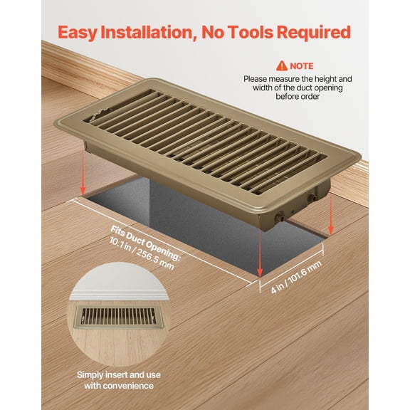 Heavy Duty 4x10 Inch Brown Floor Registers, 6-Pack Iron HVAC Grilles for Home Ventilation Systems