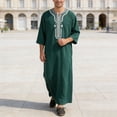 thumbnail image 2 of IWRICH Men's Muslim Clothes V-Neck Short Sleeve Plus Size Thobe Kaftan Loose Casual Solid Color Breathable Soft Thobe Green XXXXL, 2 of 4