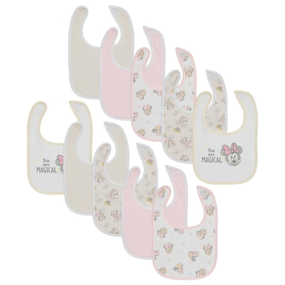 Baberos para bebés Disney Minnie Mouse, paquete de 10 unidades, algodón suave, absorbente