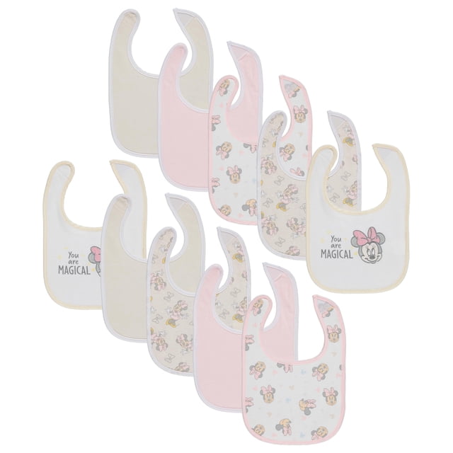 Baberos para bebés Disney Minnie Mouse, paquete de 10 unidades, algodón suave, absorbente