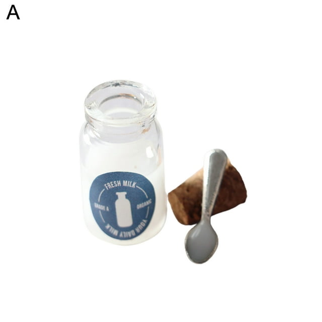 Trayknick Mini Jam High Simulation Decoration Resin Dollhouse Milk Honey Strawberry Jam With Spoon Set for Kitchen Scene