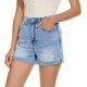 thumbnail image 5 of Pantalones cortos de mezclilla para mujer, elásticos, deshilachados, informales, con bolsillos calientes, cintura media 184-blue8, 5 of 5