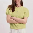thumbnail image 5 of Women's Solid Color Short Sleeve Button Front Cardigan Sweater Top Blouse for Casual Work Office and Vacation Outfits Fashion Essential Gift for Women | Sopatenor,Yellow XL, 5 of 8
