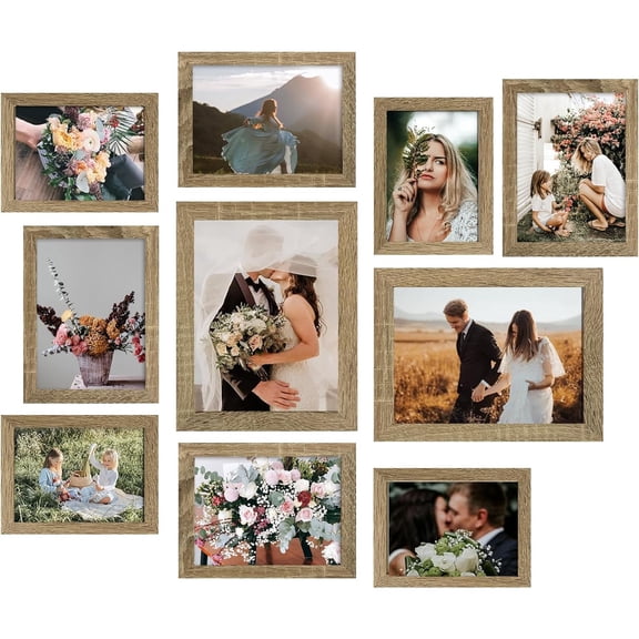 Picture Frame Set 10-Pack, Gallery Wall Frame Collage with 8x10 5x7 4x6 Frames in Natural Woodgrain Finishes
