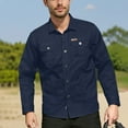 thumbnail image 2 of WTOBBY Men's Utility Shirt Long Sleeve Double Pocket Casual Cardigan Style Button Front Workwear Slim Fit Stretch Comfort Daily Wear Top,Dark Blue S, 2 of 4