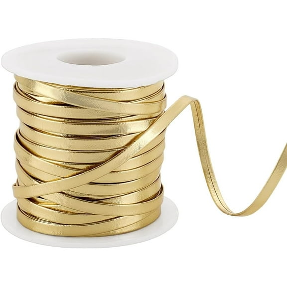 21.87 Yards Flat Metallic Leather Straps 0.2 Inch Wide Glossy Leather Cord for Crafts Beading String Ribbon Crafts Double Sided Faux Supplies Cord for Pillow Decor Craft Making Gold