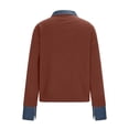 thumbnail image 6 of QATAINLAV Sweaters for Women with Denim Collar and Cuffs Long Sleeve Pullover 2 in 1 Denim Panel Lapel Knit Sweater Polos Shirts Coffee Free Size, 6 of 9