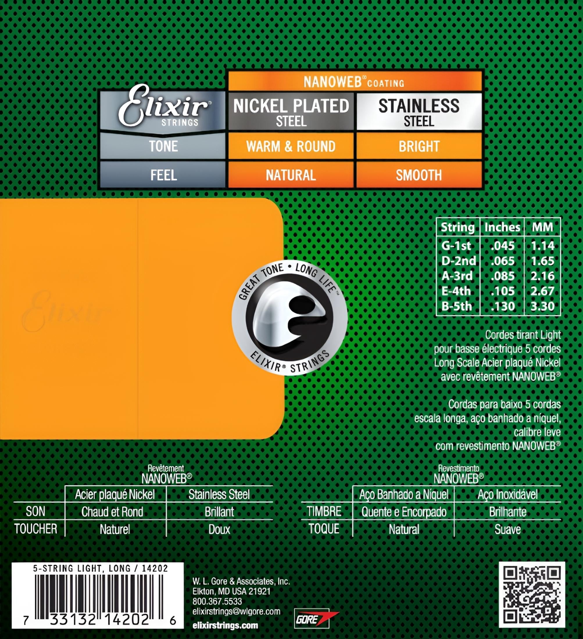 Elixir Strings 14202 Light Long Scale Nanoweb™ 5-String Set (45-130)