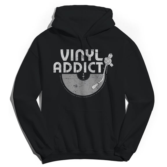 Original & Unrestored Vinyl Addict Graphic Black Men's Cotton Pullover Hoodie
