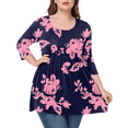 thumbnail image 3 of Women's Plus Size Round Neck Tunic Blouse 3/4 Sleeve Floral Loose T-Shirt 0X-5X, 3 of 5