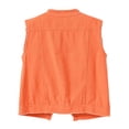 thumbnail image 3 of Women's Solid Color Crew Neck Denim Jacket Raw Edge Casual Coat with Pockets Orange L(L), 3 of 3