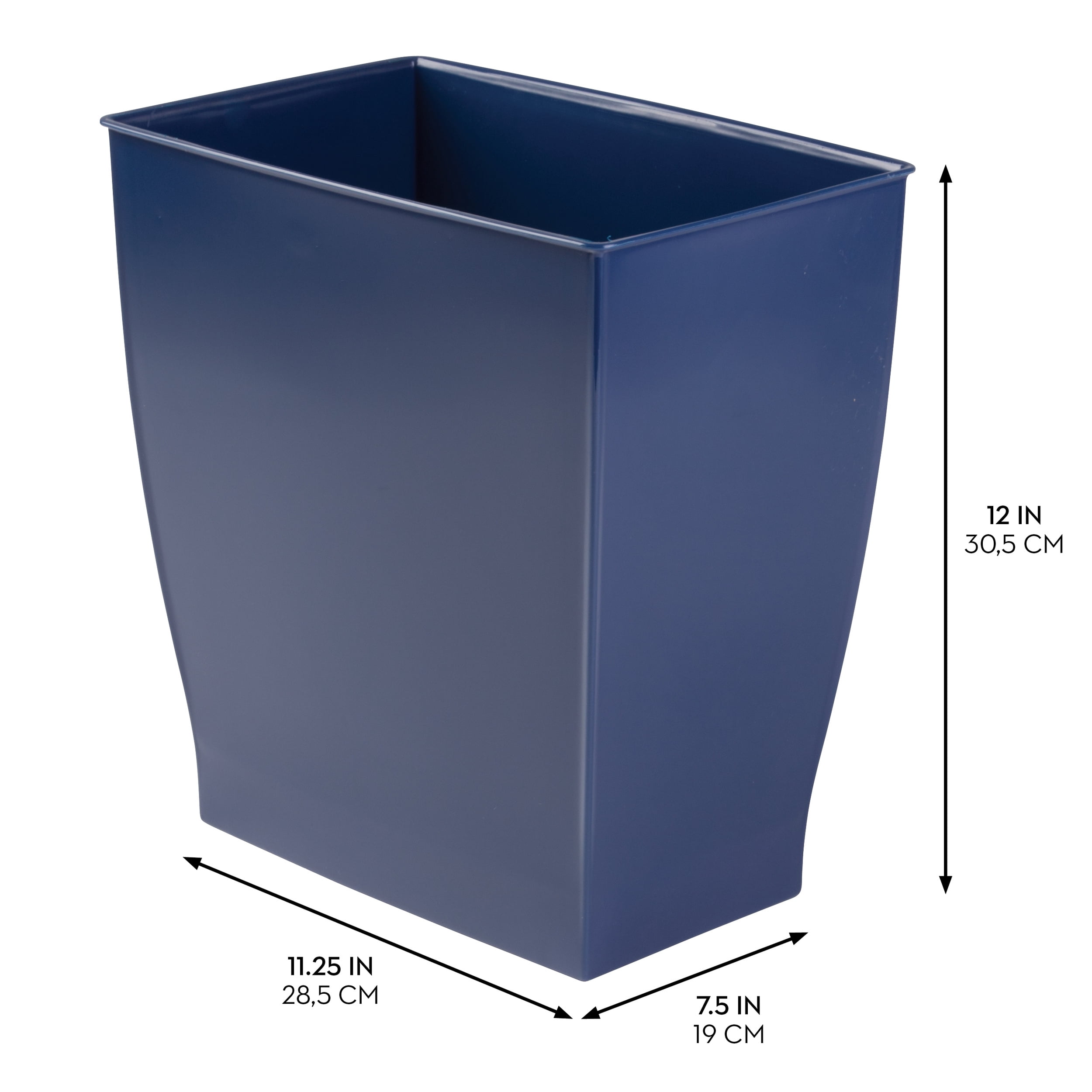 iDesign Plastic Bathroom Vanity Trash Can, 2.5 Gallon/9.5L. Modern Garbage Can for Bedroom, Office, 4-Pack, Navy