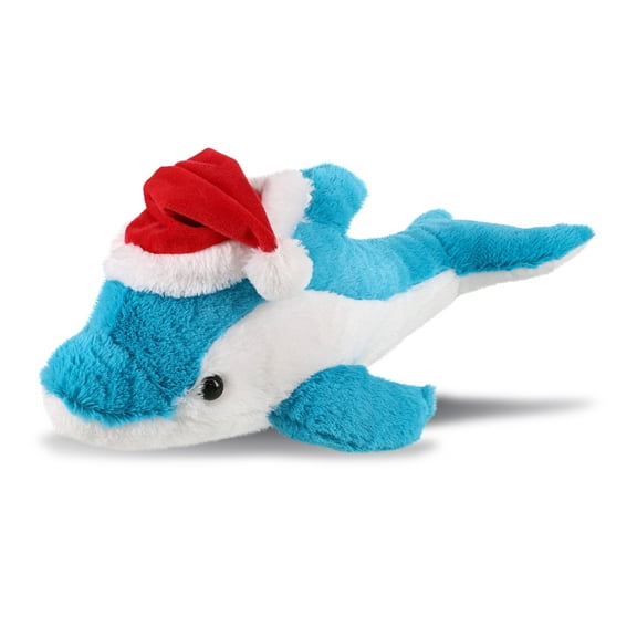 DolliBu Santa Dolphin Stuffed Animal Plush Toy - Super Soft Stuffed Plush Dress Up with Red Santa Claus Hat, Cute Ocean Life Gift, Perfect Holiday Gift - 18 Inches