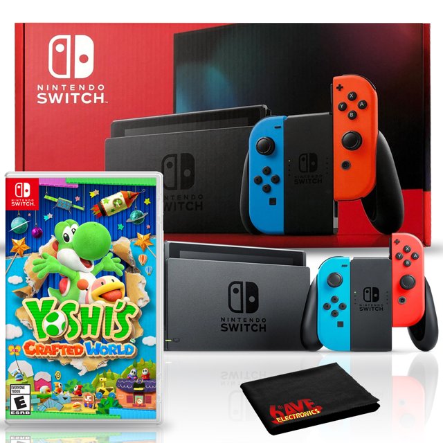 Nintendo Switch con Paquete Joy-Con Azul Neón y Rojo con el Mundo Creado por Yoshi