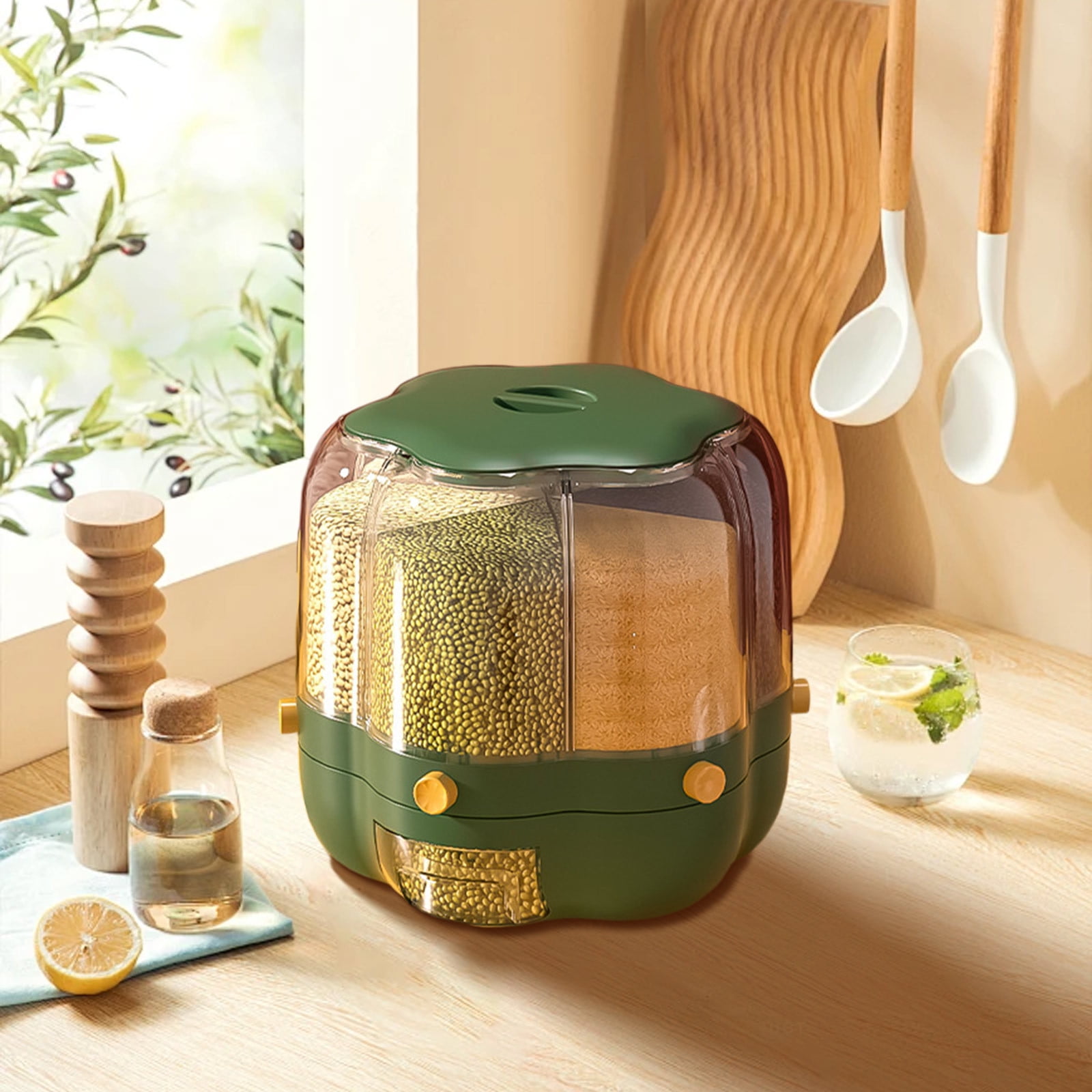 Gnmfd Rotating Rice Grain Dispenser Storage Container Cereal Food Organizer with 6 Compartments Kitchen Space Saver Christmas Decorations Christmas Gifts for Teens
