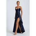 thumbnail image 5 of Women'S V-Neck Sleeveless Satin Ruffle Hem Tight Long Casual Open Back High Slit Cocktail Dress Dark Blue XL, 5 of 9