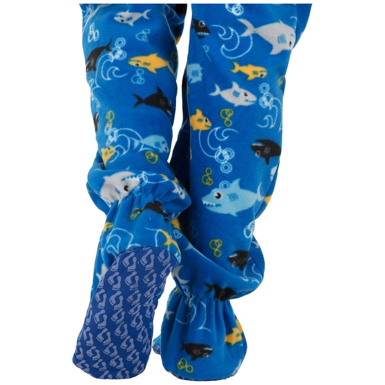 Shark Frenzy Hoodie One Piece - Adult Hooded Footed Pajamas