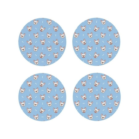 

Fuzoiu French Bulldog Head Print Leather Coasters Set Drink Coasters Set of 4 for Tabletop Protection Durable PVC Coasters Home Décor and Housewarming Gift-Round Shape