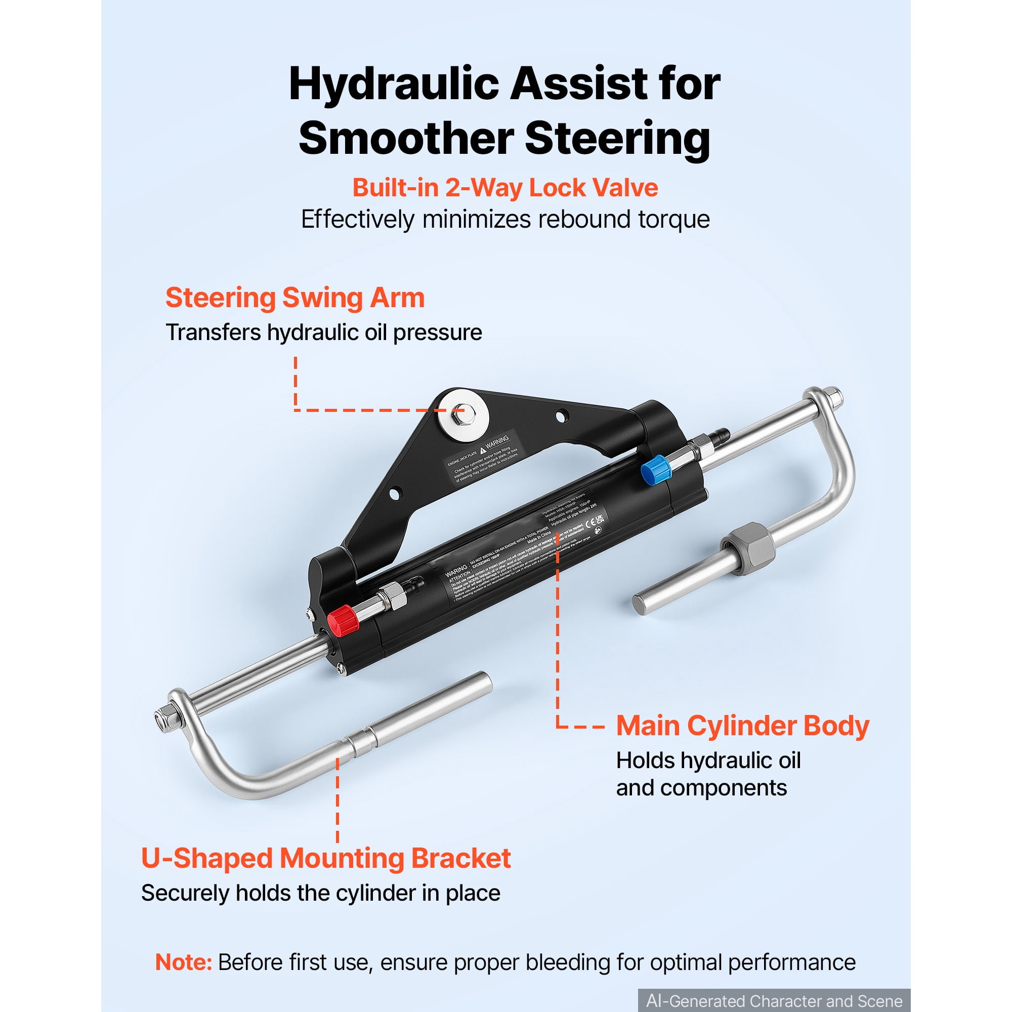 KFFKFF Hydraulic Steering Kit for 150HP Outboard Engines, 20 ft Marine Steering System, 2.5 MPa Helm Pump, Two-Way Lock Cylinder, Durable 20-Foot Hoses, Designed for Single-Engine Applications