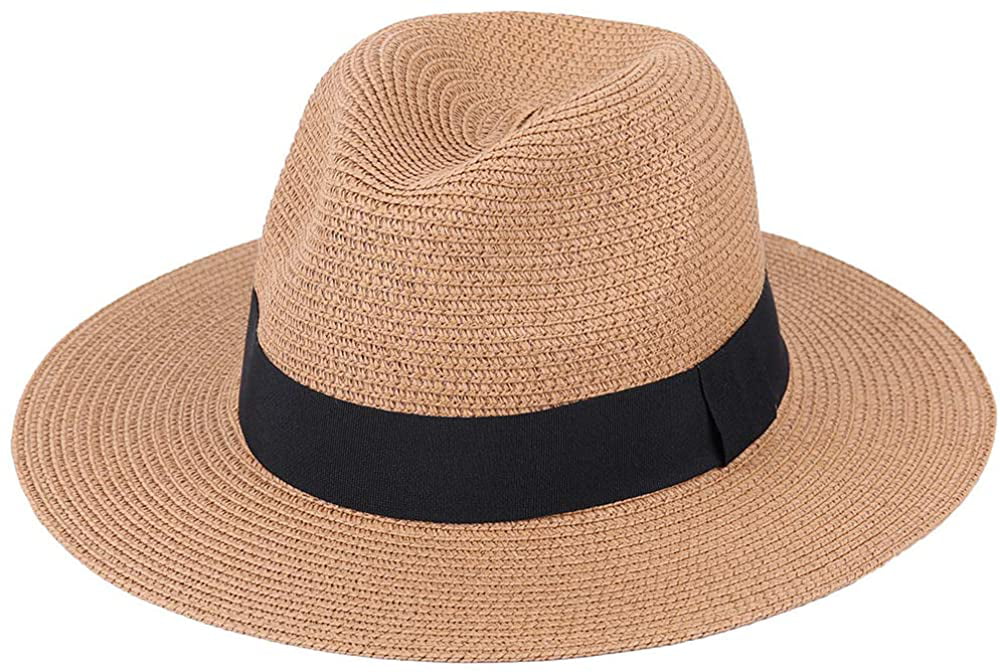 Women Floppy Beach Straw Hats Wide Brim Sun Hat Summer Fedora UPF50 UV Protection with Saying Foldable 