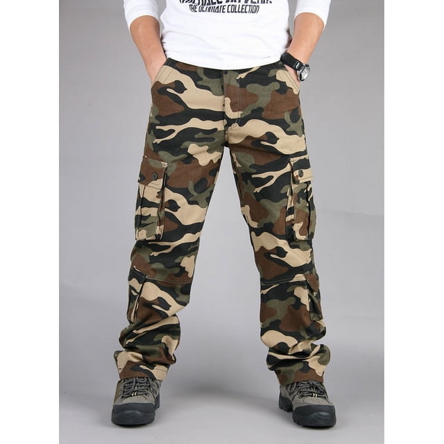 Pantalones largos de moda para hombre, estilo casual, camuflaje, bolsillos cargo, tácticas secas, pantalones largos de poliéster para hombre.
