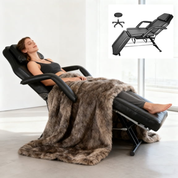 71in 3 Section Multipurpose Massage Bed, Spa   Salon Facial, Tattoo Hydraulic Stool Chair, Removable Headrest, Facial Cradle, Towel Hanger, Black