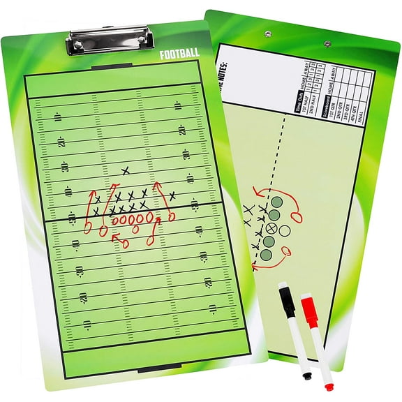 Football Coaching Board Double-Sided Dry-Erase Clipboard for American Football Coaches - Comes with 2 Erasable Pens