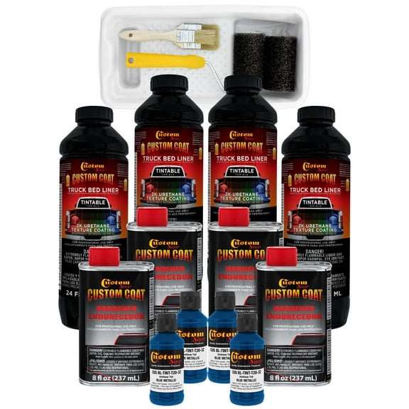 Custom Coat Blue Metallic 1 Gallon Urethane Roll-On, Brush-On or Spray-On Truck Bed Liner Kit with Roller and Brush Applicator Kit