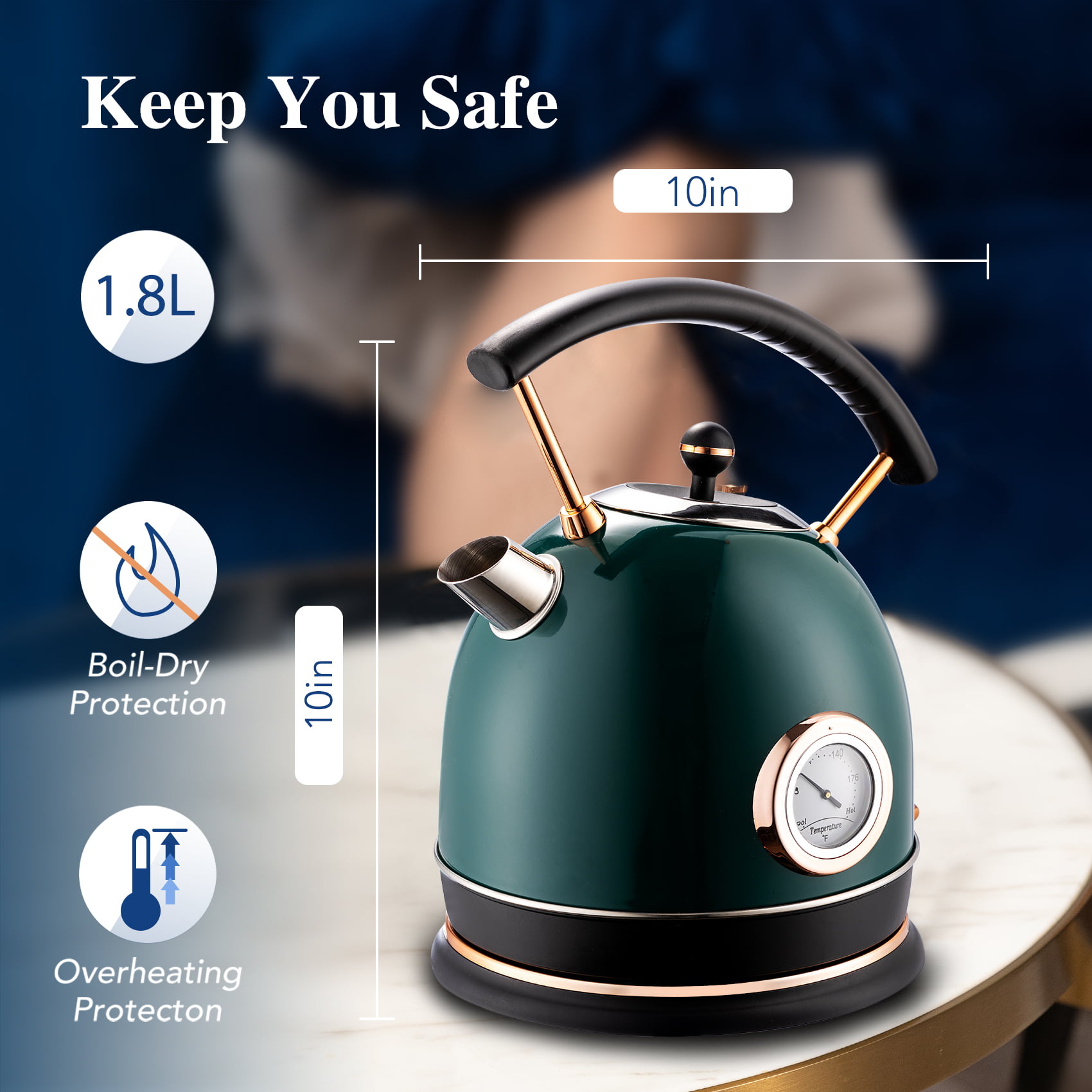  Retro Electric Water Kettle 1.8L Stainless Steel for