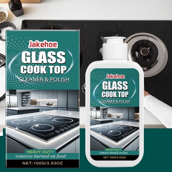 Glass Cook Top Cleaner & Polish, Heavy Duty Burned-On Food Remover, 100g/3.53oz, Gentle Formula, Streak-Free Shine