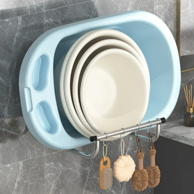 VBXOAE Stainless Steel Foldable Wall Mounted Washbasin Rack with No Drill Easy Install,Space Saving for Bathroom and Kitchen Storage,Includes Hooks for Added Versatility