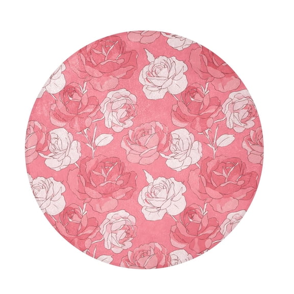 BZSMCE Pink Roses Eamless Pattern Round Fluffy Area Rug 32.2in Non-Slip Circular Shaggy Rug