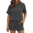 thumbnail image 2 of Short Sets for Women 2 Piece Lounge Set Loose Fit Short Sleeve Tops and Shorts Summer Matching Set Dark Gray S, 2 of 8