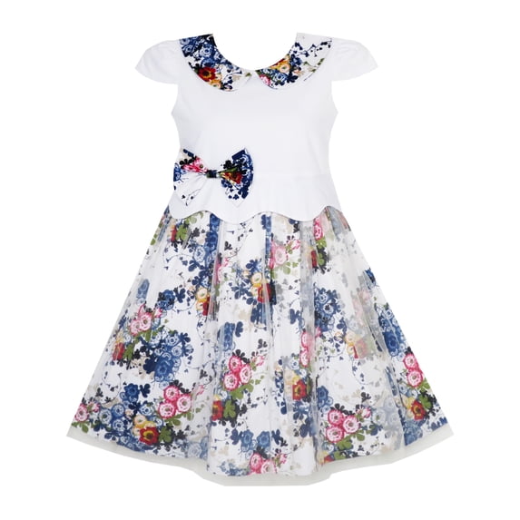 Girls Dress Flower Bow Tie Back School Uniform Sundress 8