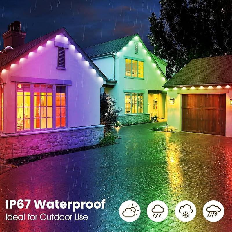 140FT Permanent Outdoor RGB Lights,Waterproof Smart LED Eaves Lights with App/Remote Control,for Christmas and All Holiday Decor,Daily and Accent Lighting,House Roof and Garden Lighting