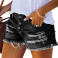 thumbnail image 4 of Wevis Women's High Waist Ripped Denim Shorts, Button Fly Frayed Hem Stretchy Jean Shorts for Summer - BLACK_S, 4 of 4