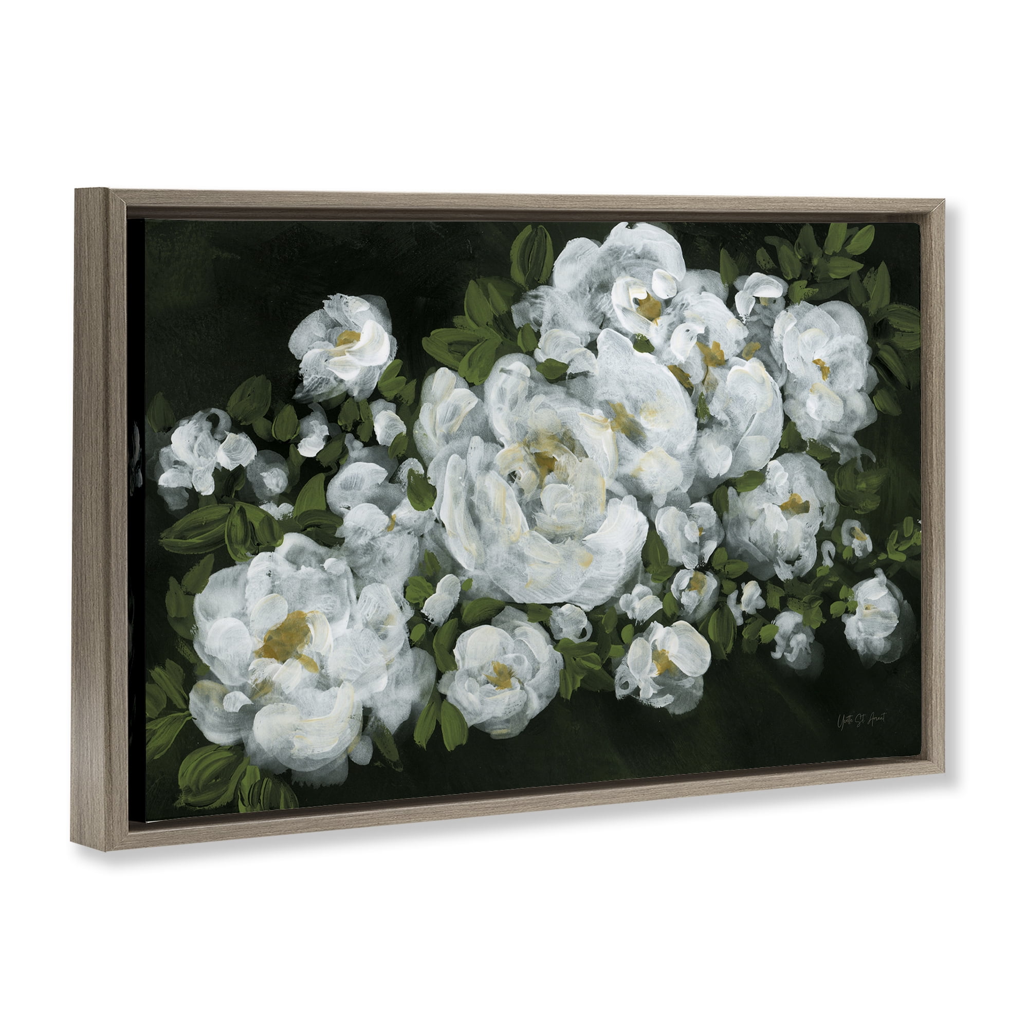 Stupell Industries Midnight Blooming Roses Botanical & Floral Painting Brown Floater Framed Art Print Wall Art, 25 x 17