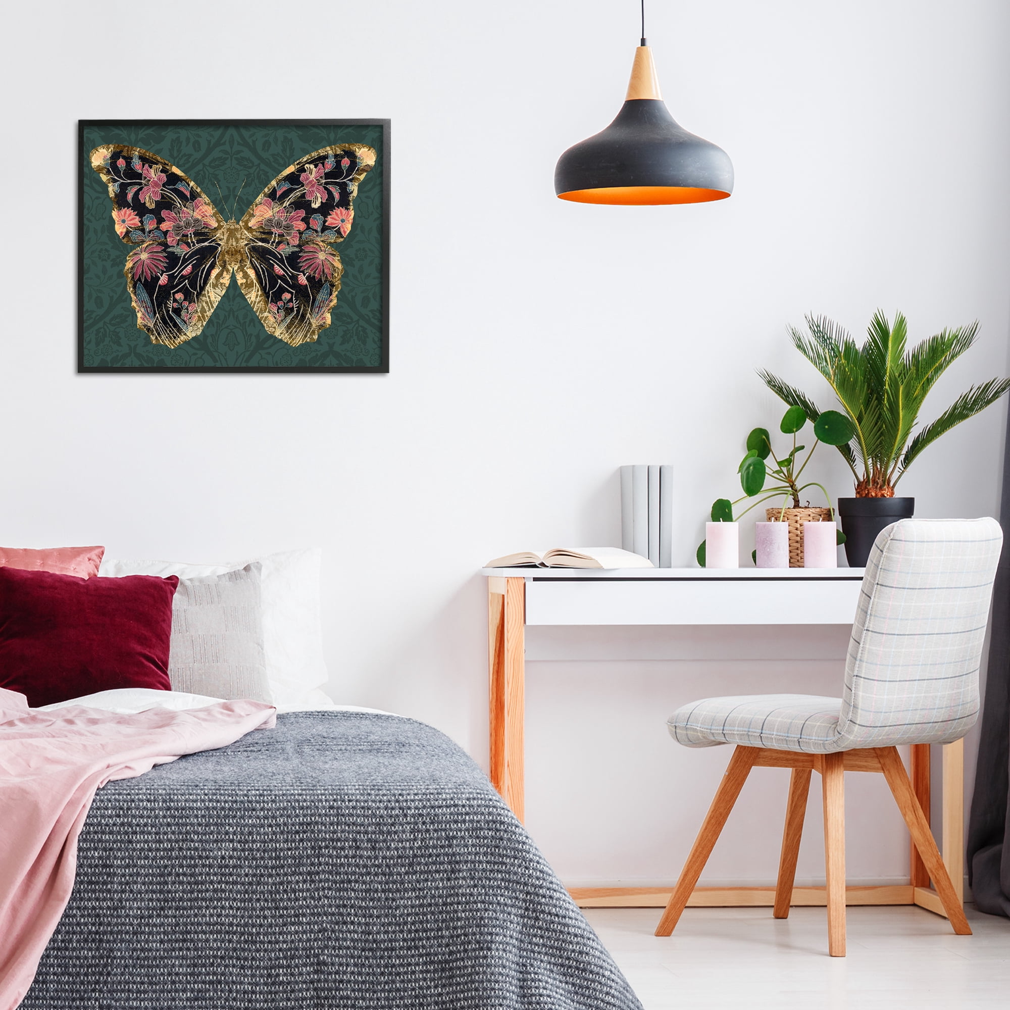 Stupell Industries Botanical Pattern Butterfly Animals & Insects Painting Black Framed Art Print Wall Art, 30 x 24