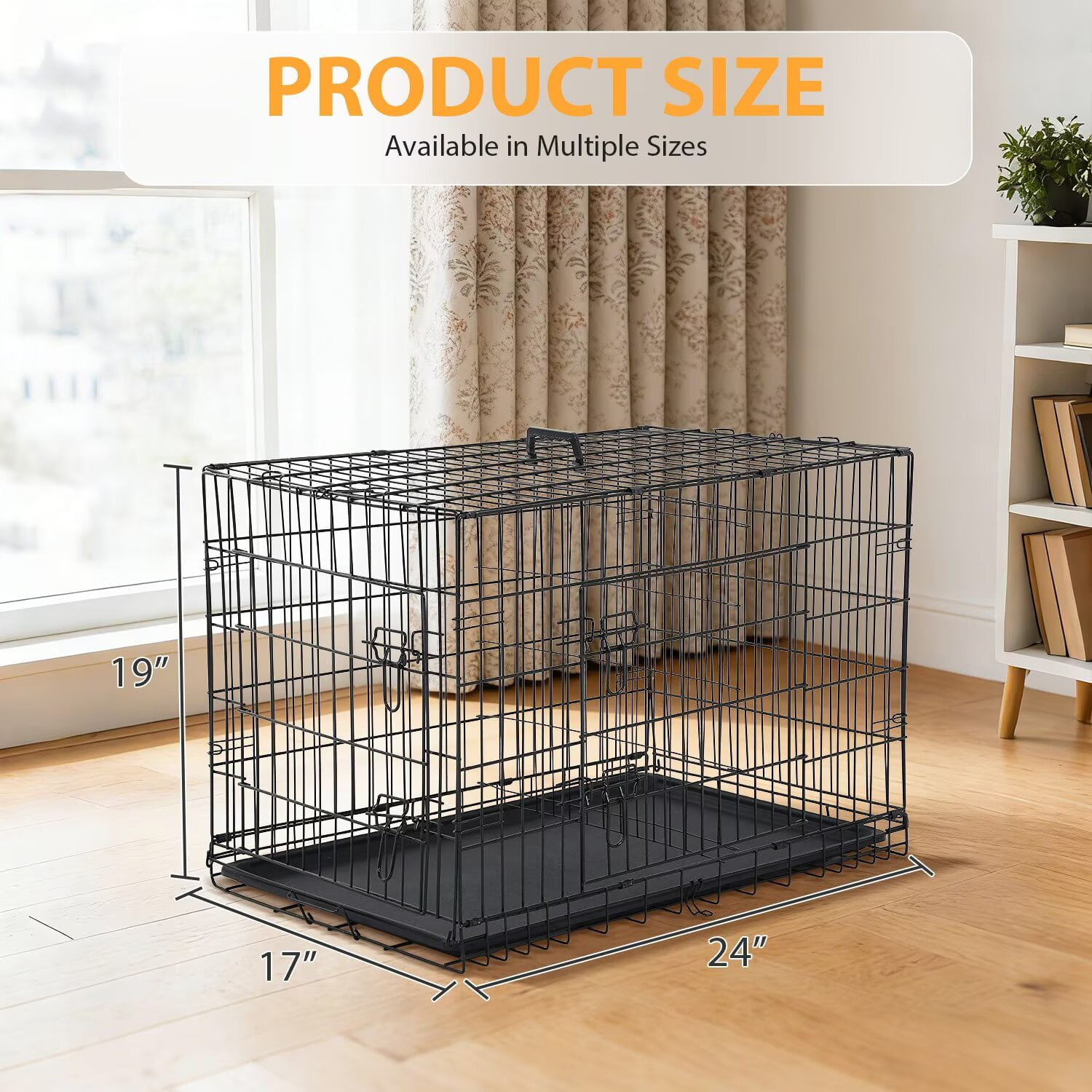 CL.HPAHKL Small Dog Crate, 24 inch Folding Metal Wire Dog Cage with Plastic Leak-Proof Pan Tray, Puppy Crate Pet Kennel for Small Dog Indoor Outdoor Travel, Black
